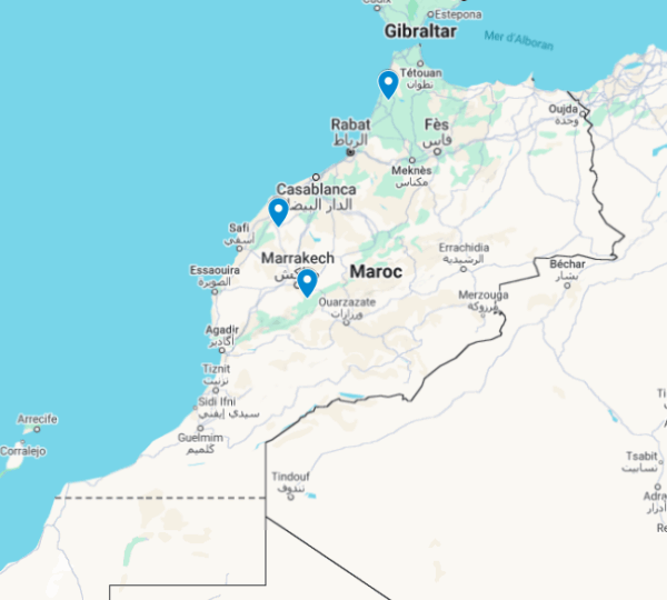 Localisation des zones d'intervention de Dynam'eau au Maroc